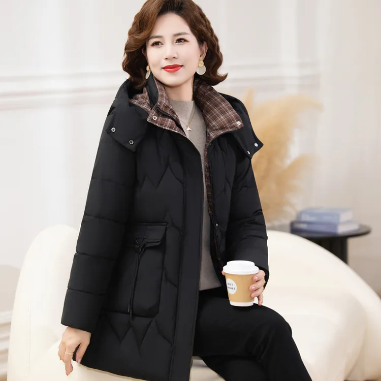 中老年棉衣女40-50岁大码棉服女中长款宽松妈妈装老年人棉袄