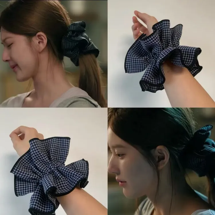 【阿敲】A2196~许妍同款双层格纹发圈锁边发饰发绳韩系-麦穗头饰