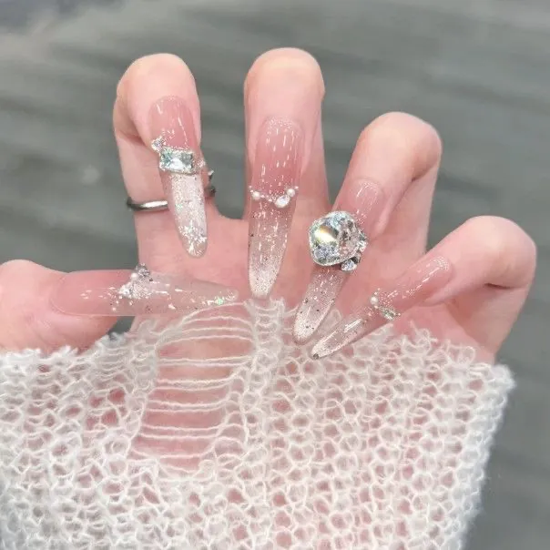 纯手工清甜气质美甲穿戴冰透粉猫眼法式贵气渐变轻奢爆闪高级氛围