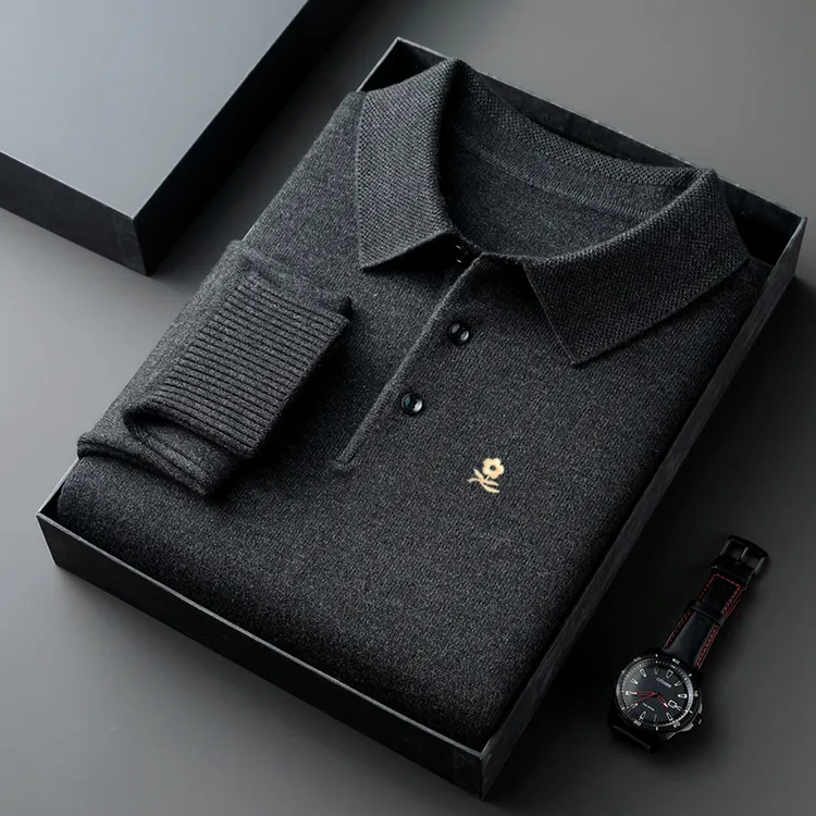 【撤柜限购】专柜正品.法国大牌高端轻奢长袖T恤男百搭羊绒polo衫