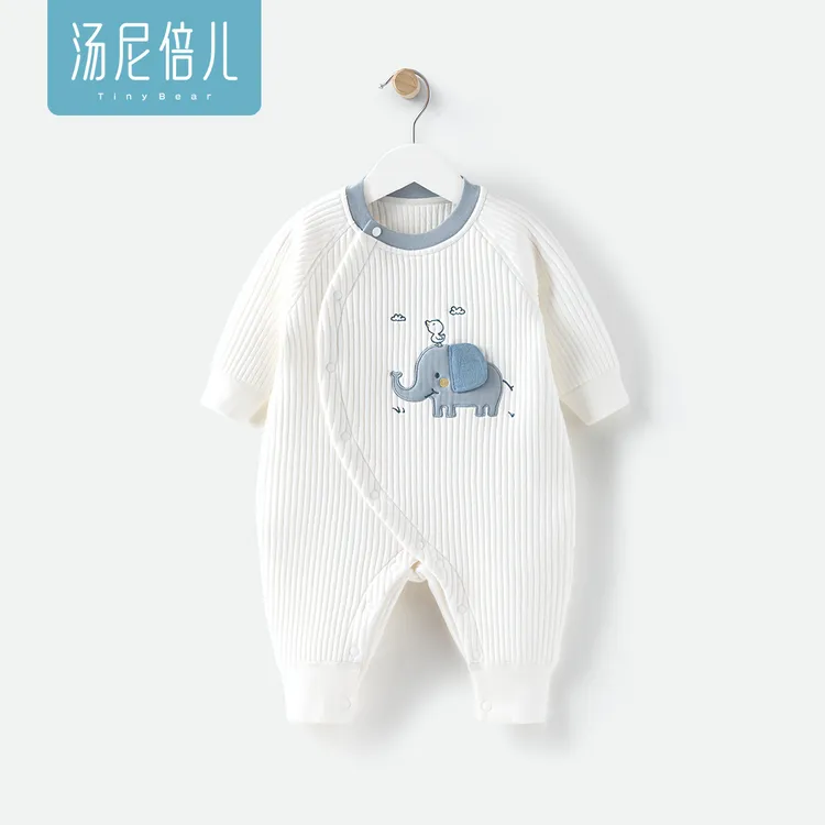 汤尼倍儿婴儿腹式呼吸大象夹棉连体衣被宝宝衣服上的大象耳朵萌到