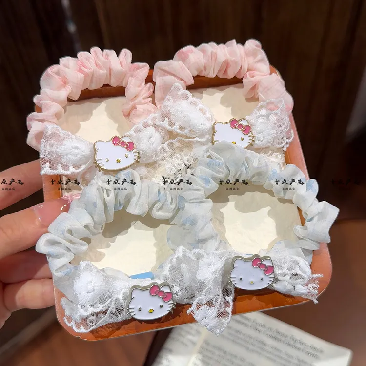 蕾丝结kt猫大肠发圈甜美可爱少女心马尾皮筋头绳头圈发饰