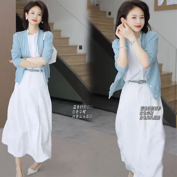 2025秋季新款时尚气质针织开衫氛围感穿搭高腰半身裙小清新两件套