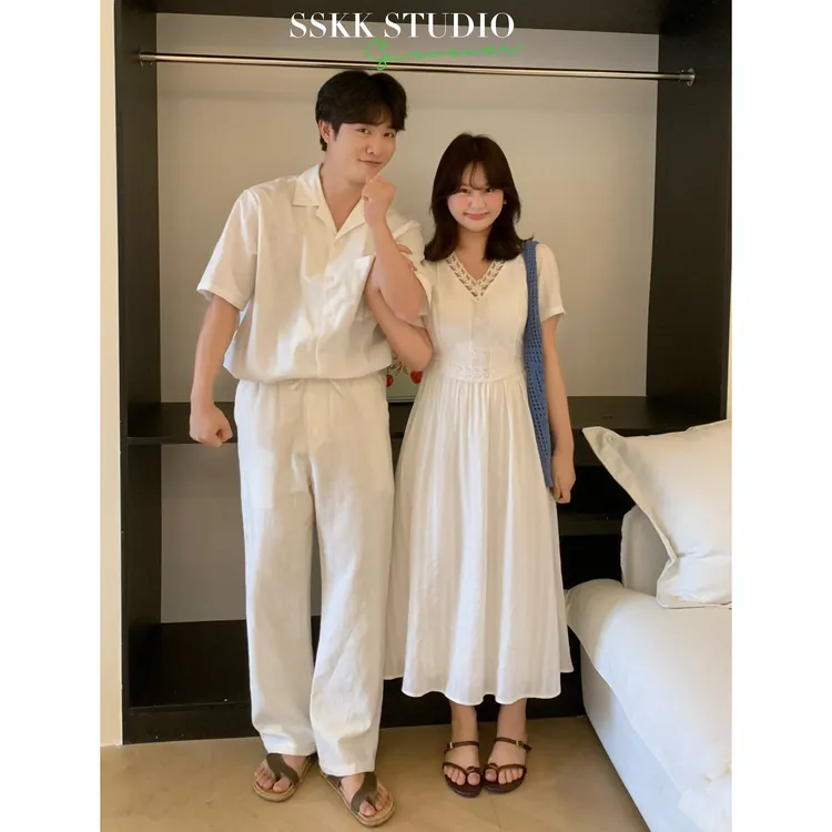 KMZY/KMZY山_山【温柔限定】微胖韩系气质V领镂空蕾丝钩花连衣裙女