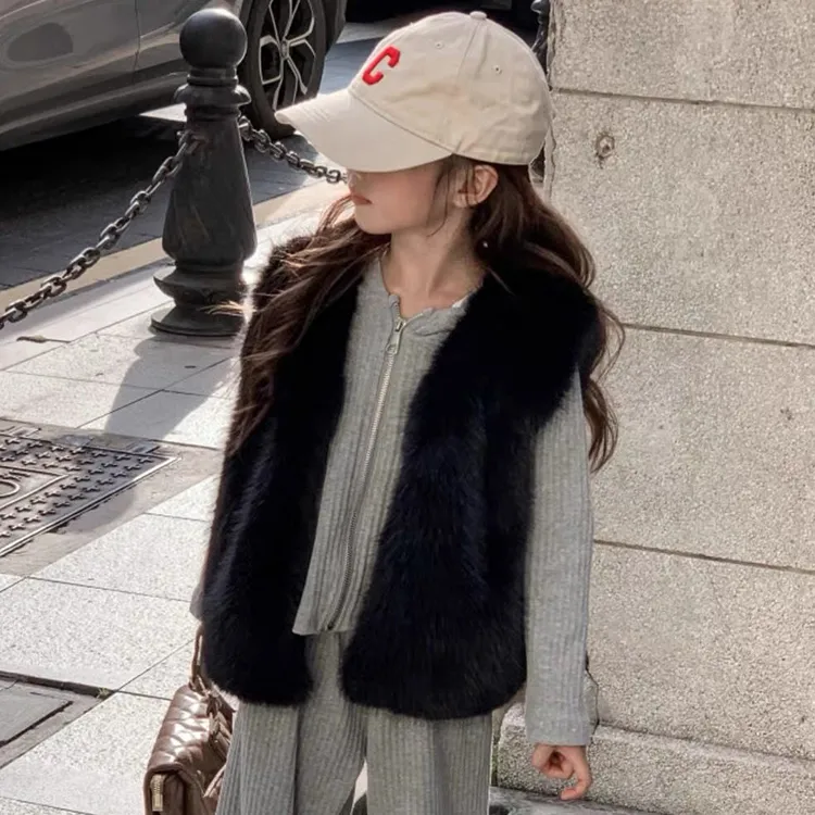 童装春秋女童马甲休闲百搭毛绒背心仿狐狸毛外穿中大童开衫洋气