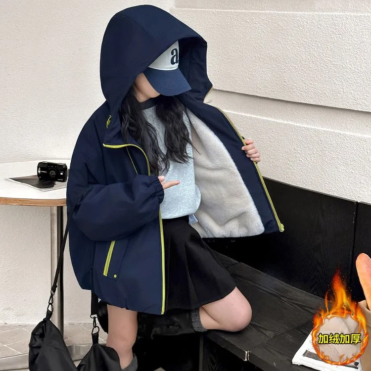 女童加绒外套秋冬2025新款洋气儿童装防风衣冬季加厚女大童冲锋衣