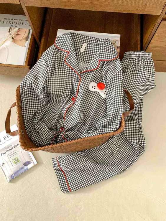 甜美ins带胸垫格子睡衣女春秋季长袖长裤高级美感家居服可外穿