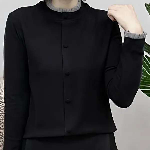 2025新款百搭舒适木耳花边袖打底衫女气质时尚设计感上衣长袖