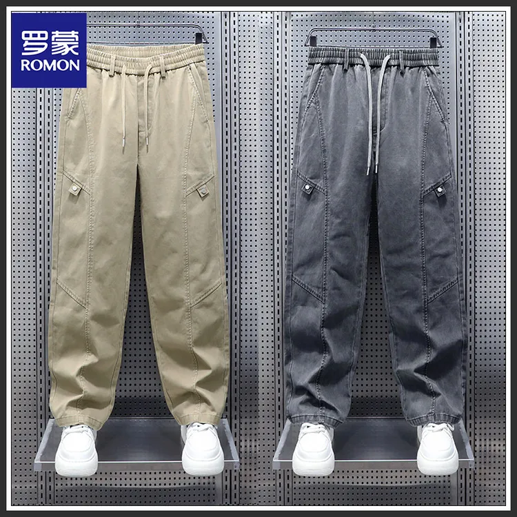 Romon/罗蒙秋冬纯棉美式工装裤男款2025新款阔腿运动休闲百搭长裤