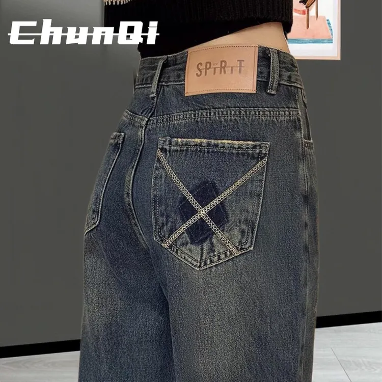 淳启窄版直筒女士牛仔裤新款春秋款时尚潮流阔腿冬季加绒爆款裤子