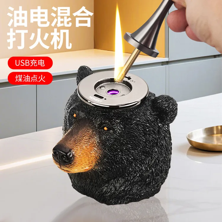 油电混合打火机电子火柴煤油打火机金属创意个性烟灰缸商务礼品