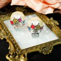 铜合金胸针 【3235】LeLe 耳钉 彩色老花四叶草满钻精致百搭