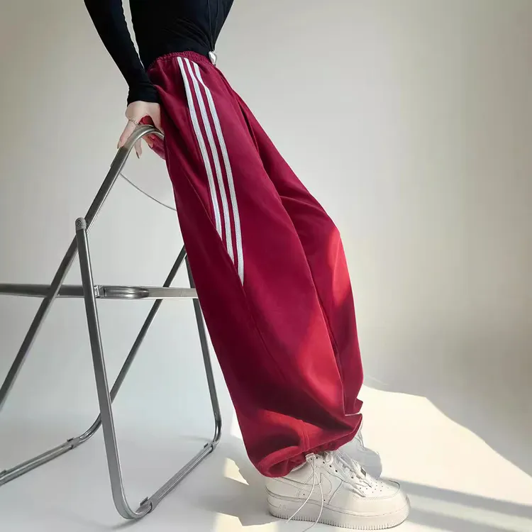 徐秋阳【精选】美式三条杠运动裤女春秋新款高腰垂感束脚卫裤宽松
