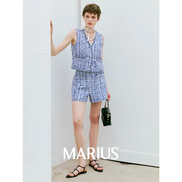 MARIUS“多瑙河”Malhia Kent纯手工粗花呢度假风T型马甲短裤