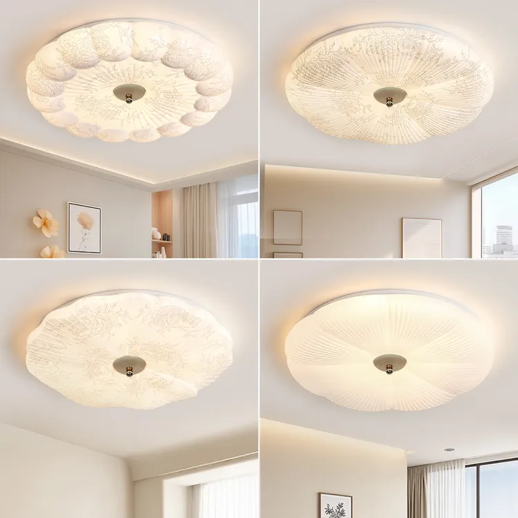 中古风卧室灯新款法式奶油风LED语音灯南瓜胡桃木复古房间吸顶灯