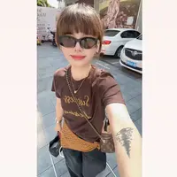 【YL严选】秋季新款字母刺绣T恤女韩版休闲宽松显瘦百搭披肩短袖潮