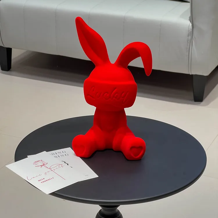 轻奢植绒幸运兔客厅酒柜电视柜玄关柜办公室软装摆设装饰品摆件