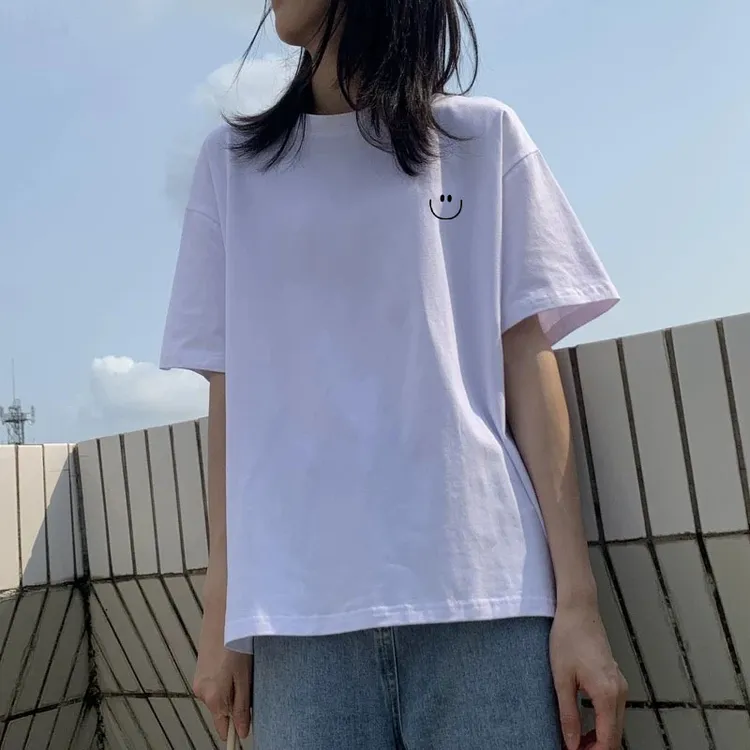 欧货白色纯棉短袖t恤女字母印花宽松休闲时尚简约百搭体恤上衣潮