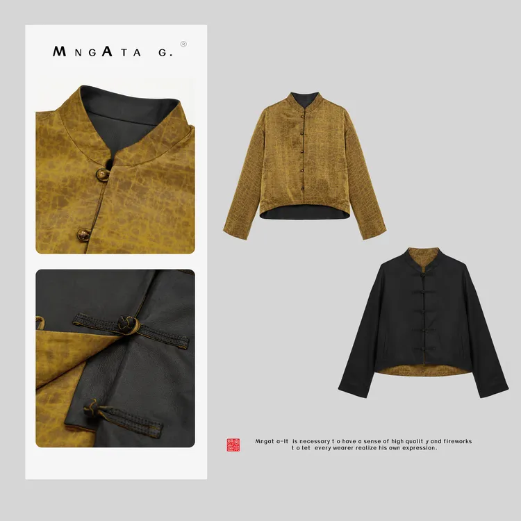 MNGATA G.宫小妍【老钱金龟缎】早秋新中式双面穿羊皮外套X280186