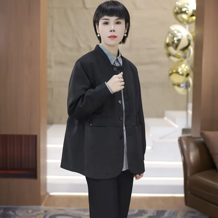 【渲渲推荐】QQ-2905秋冬季休闲百搭分割线纽扣外套大衣