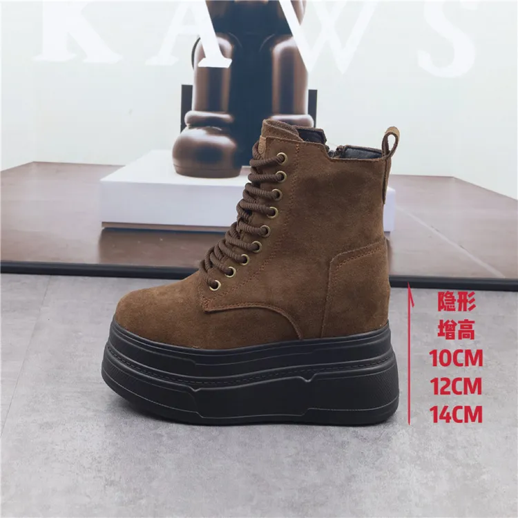 内增高14CM厚底马丁靴女秋冬款松糕12cm小个子英伦风10cm休闲短靴