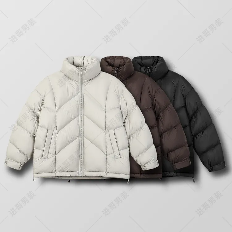 2025时尚百搭男士冬季蓬松保暖超轻立领90白鹅绒宽松羽绒服