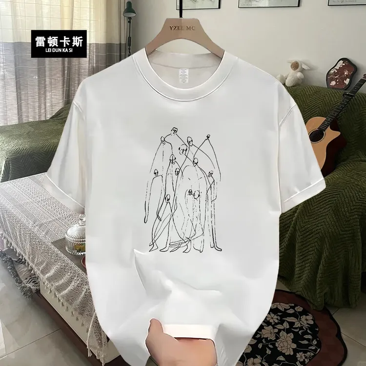 雷顿卡斯美式痞帅重磅短袖T恤青年男女百搭款夏季ins潮牌圆领上衣