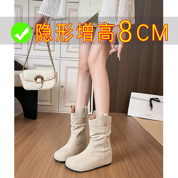 厚底堆堆靴短靴女内增高8CM勃肯靴2025新款秋冬马丁靴西部牛仔靴