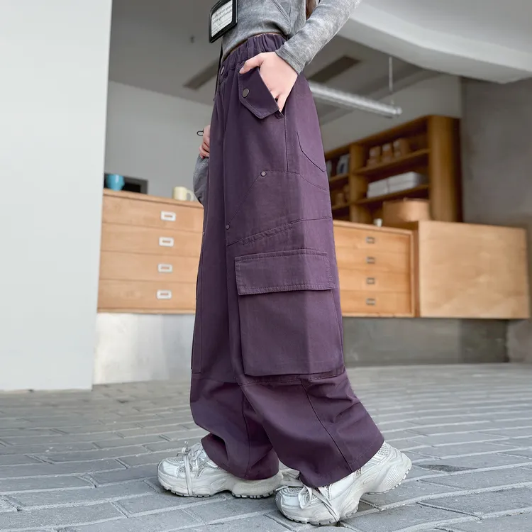 儿童秋装2025年新款大女童装弯刀裤子休闲工装裤春秋款阔腿直筒裤
