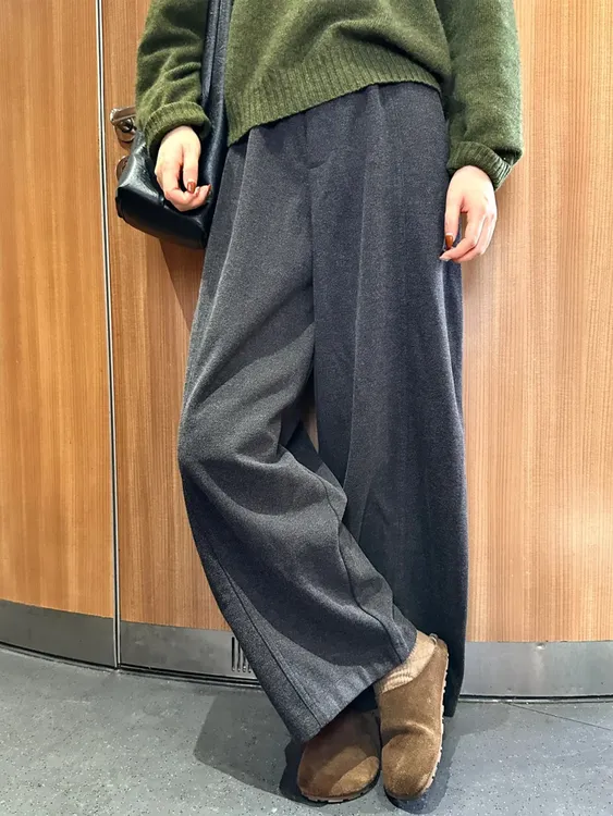 灰色毛呢阔腿裤女秋冬新款大码胖mm显瘦宽松梨形身材加绒休闲裤子