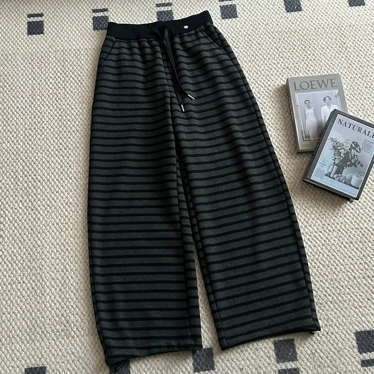 【米可家】冬季加厚好垂感两穿条纹阔腿裤7758