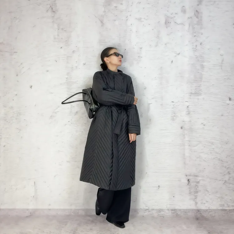 90白鹅绒25年新款细条纹个性时尚都市休闲风高级感长款通勤鹅绒服