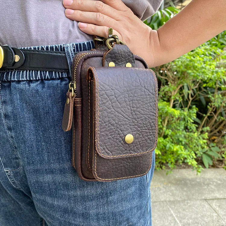 复古疯马牛皮手机腰包头层牛皮腰带挂包真皮多功能7寸便携式男包