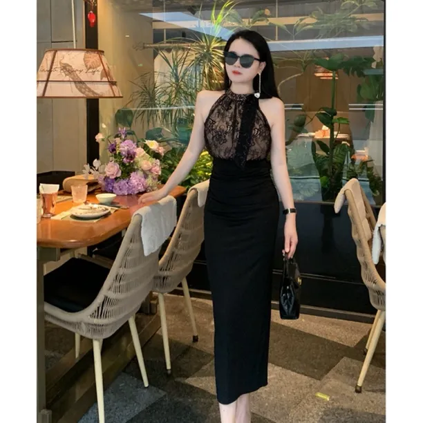 魅鹊【夜宴玫瑰】52707夏季新款纯欲风蕾丝拼接修身显瘦包臀连衣裙