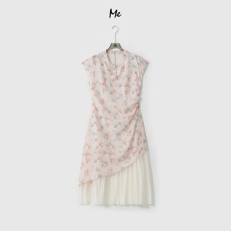 ME【粉蝶记】天丝混纺新中式显瘦百搭时尚艺术印花连衣裙MESA0384