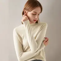 【美丽诺羊毛】针织打底衫薄款百搭上衣女 （灰＋米驼） 高大 KC1993