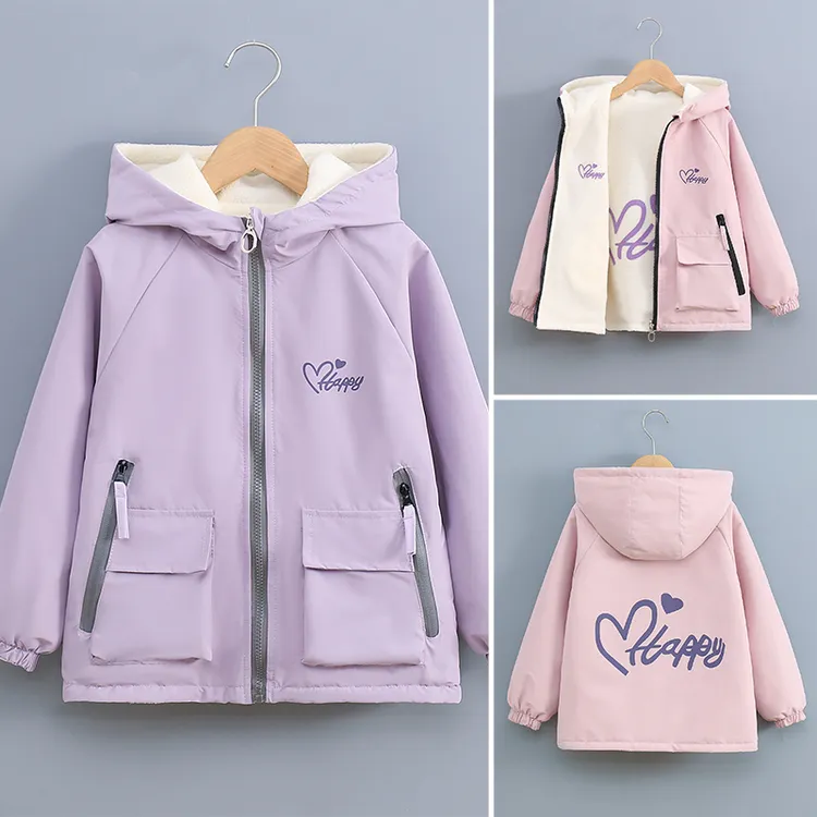 女童外套加绒双面穿2025春秋新款儿童秋季装抓绒冲锋衣宽松上衣潮
