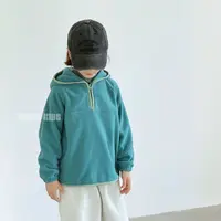 嗒囜【冬日湖水】 双刷绒耐穿抗造 儿童秋冬连帽半拉链套头卫衣外套