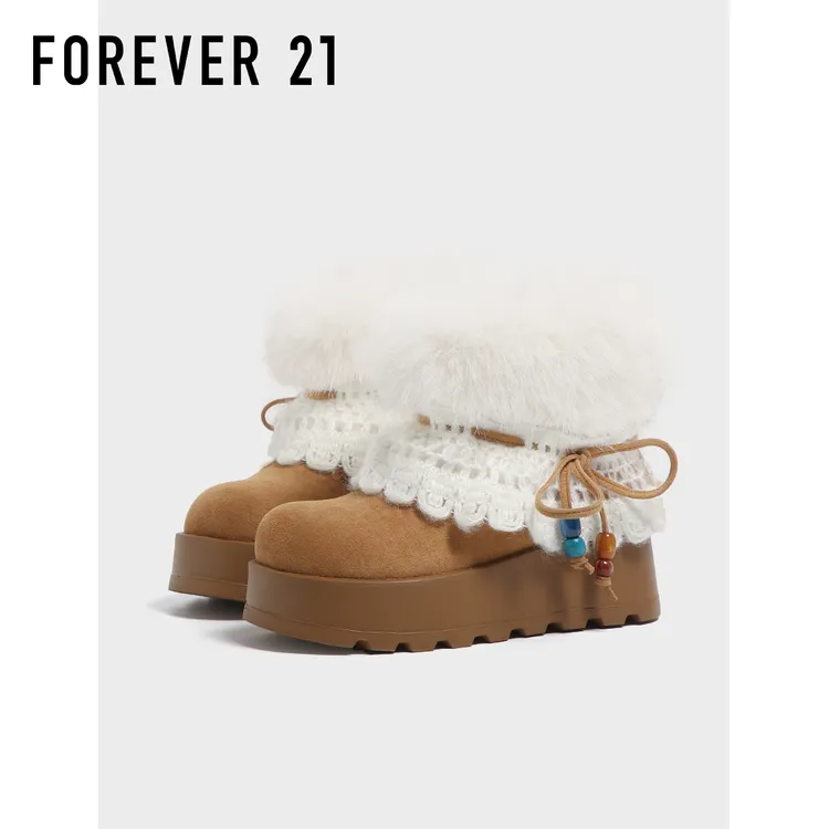 F21加绒加厚雪地靴女2025冬季超厚底增高显瘦户外百搭时尚棉靴