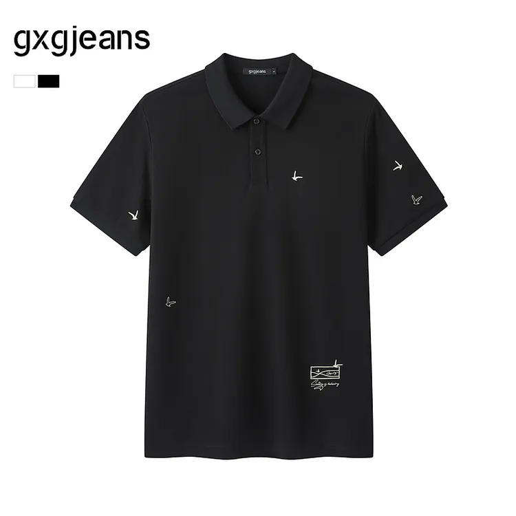 gxg.jeans男装 多色满身刺绣休闲时尚基础翻领短袖polo衫25夏新品