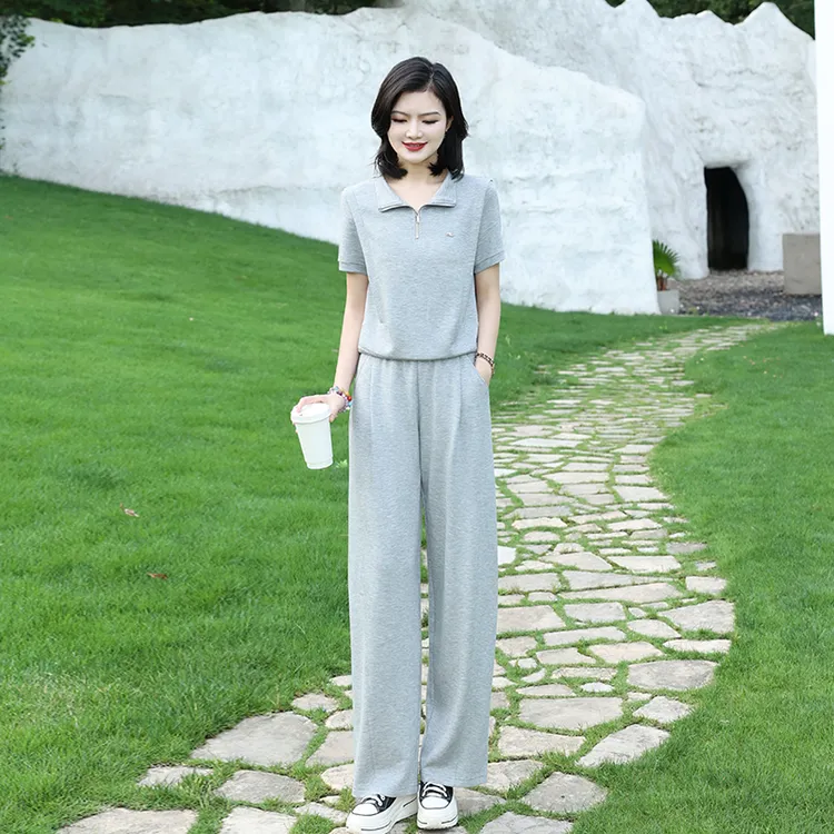 阿楠anan放空时刻休闲灰色运动套装女夏气质时尚卫衣卫裤穿搭套装