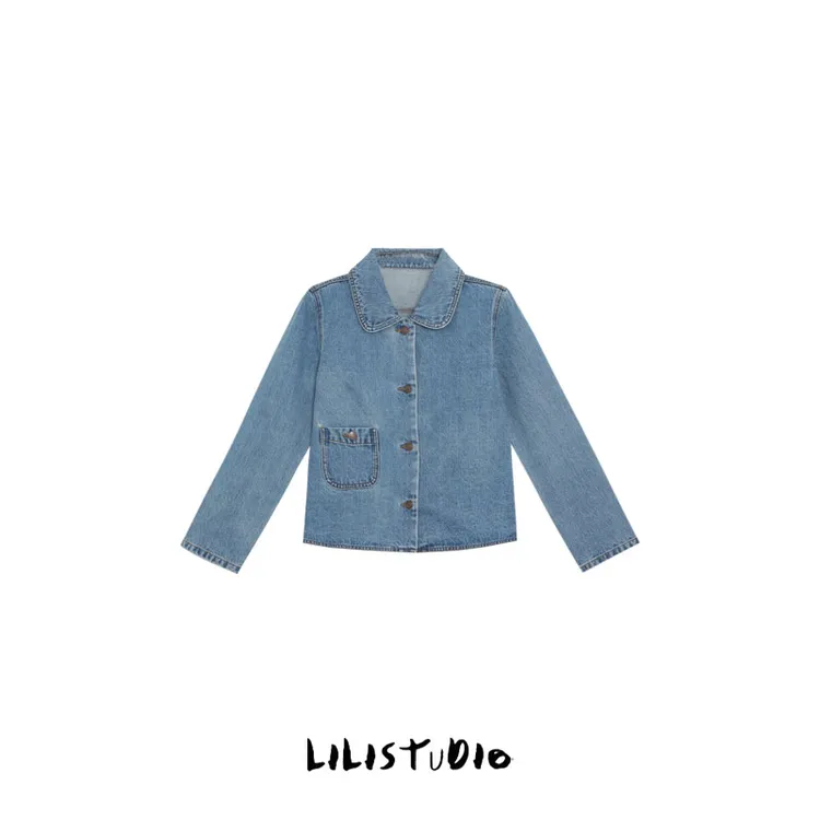 「丹风逸褛」不理理夏季新款女装潮流单边口袋翻领牛仔短外套女