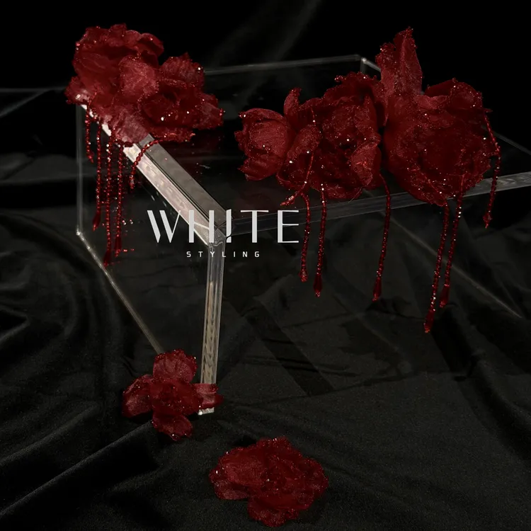 非金属仿水晶手链 WHITE手作｜新款红色“覆盆子”四件套