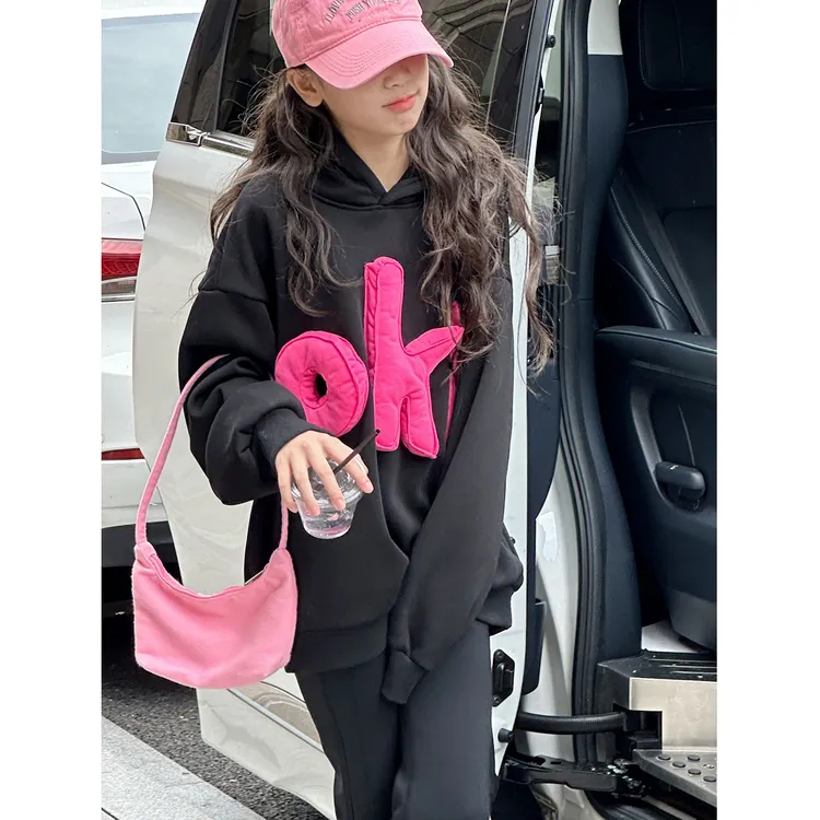 K29971孙小美立体女童连帽卫衣加绒加厚2025新款秋冬装儿童上衣服