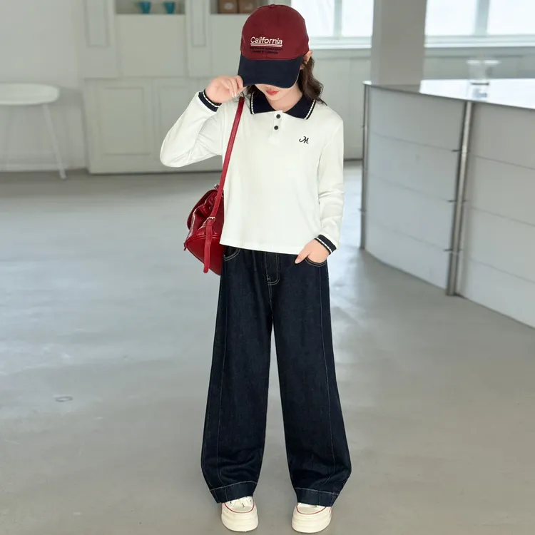 女童春秋款套装2025新款儿童秋装polo衫牛仔裤两件套大童休闲上衣
