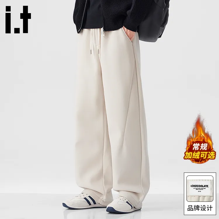 it :CHOCOOLATE加绒加厚休闲卫裤男款秋冬季潮牌宽松直筒休闲裤男