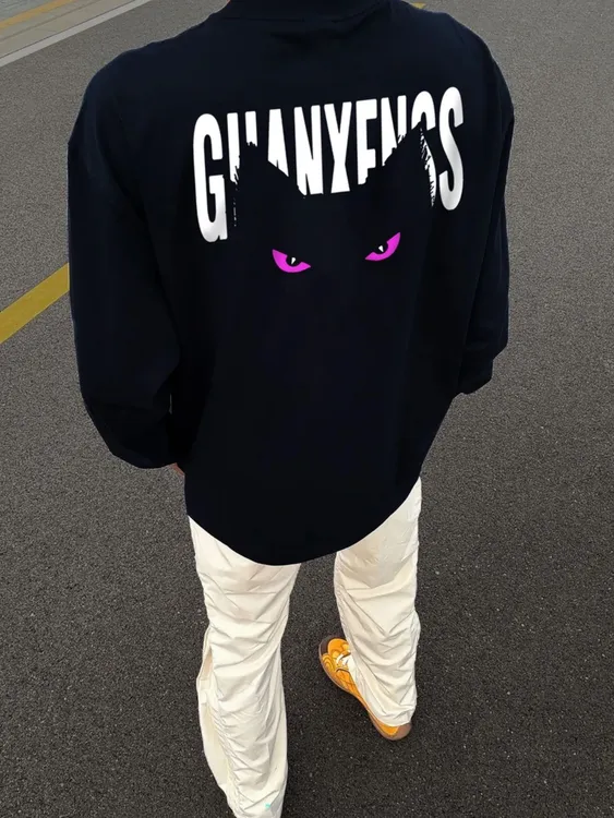 加大码300斤纯棉长袖t恤美式重磅字母印花男女秋冬季宽松休闲打底