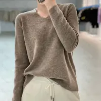 纪凡姬/1562-无缝软糯细腻鸡心领针织衫女秋冬宽松显瘦绵羊毛衫