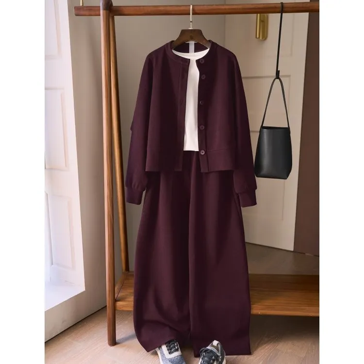 300斤大码复古卫衣阔腿裤休闲服两件套男女秋冬简约大气百搭套装2