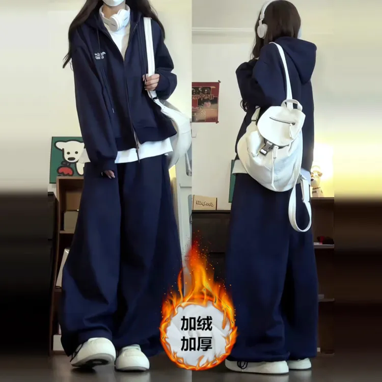 又酷又飒的大童女装女童秋装套装秋冬加绒卫衣阔腿裤儿童2025新款